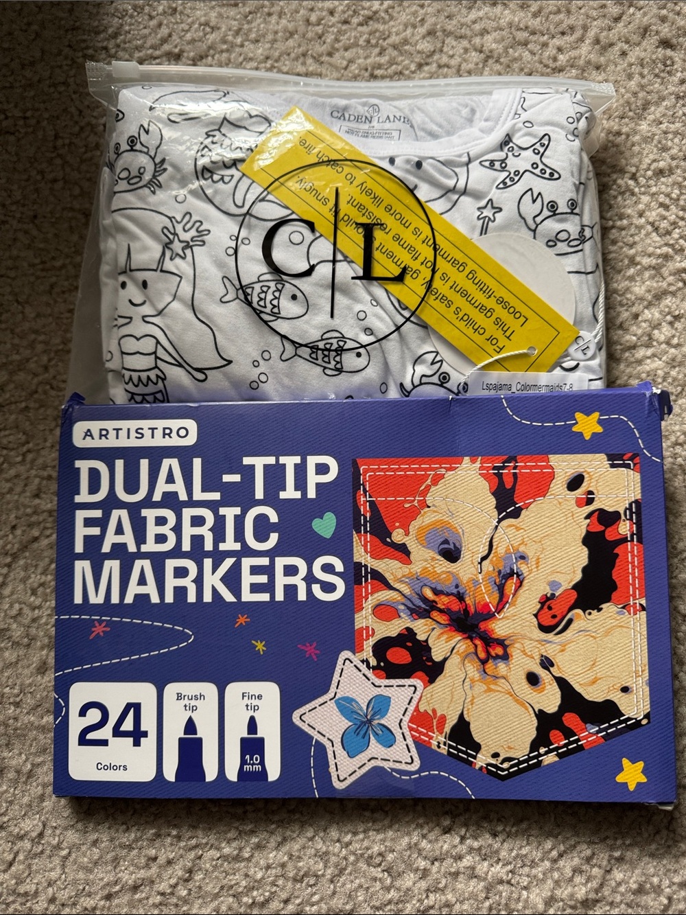 Caden Lane White Pajama Set with Fabric Markers